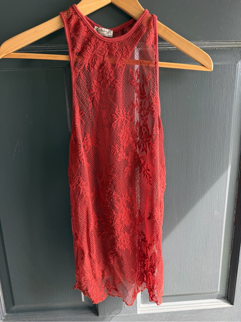 Free People Red Sheer Lace Tank